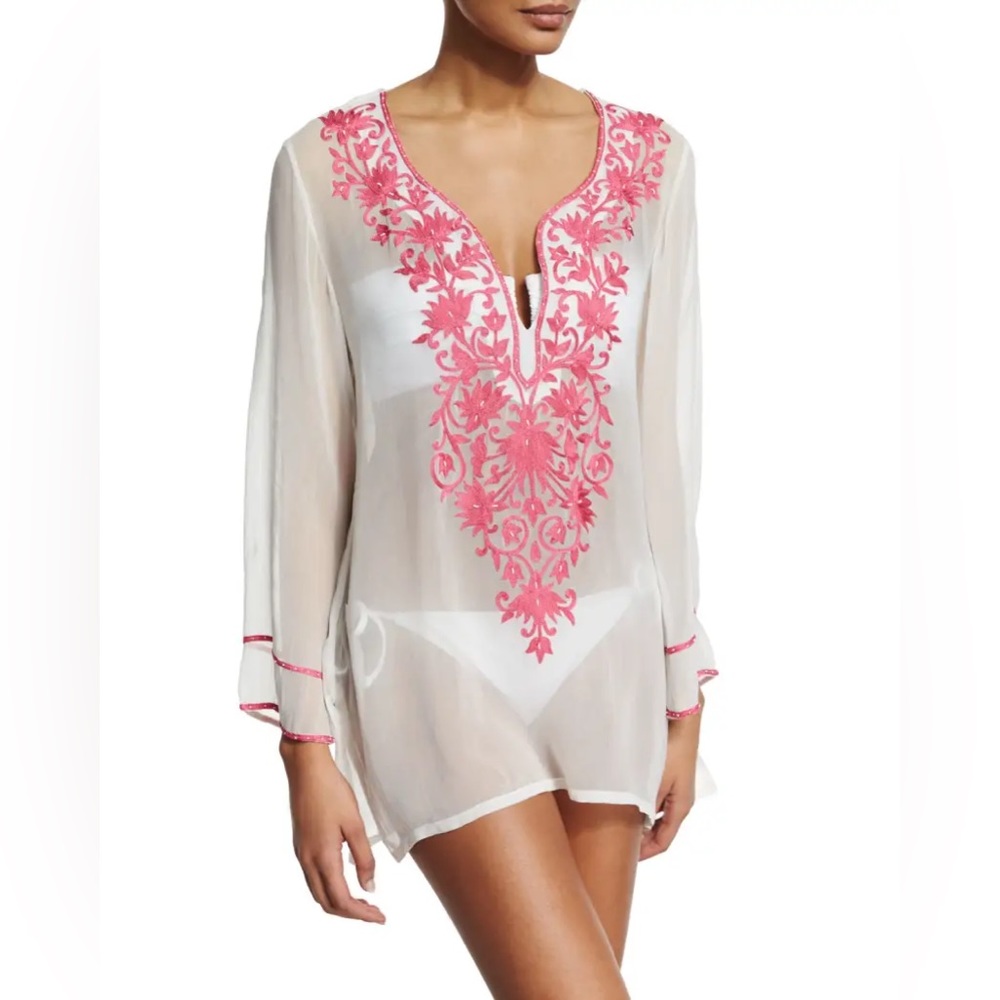 ELLA MOSS Stella Embroidered Short Tunic swim Coverup xs/s